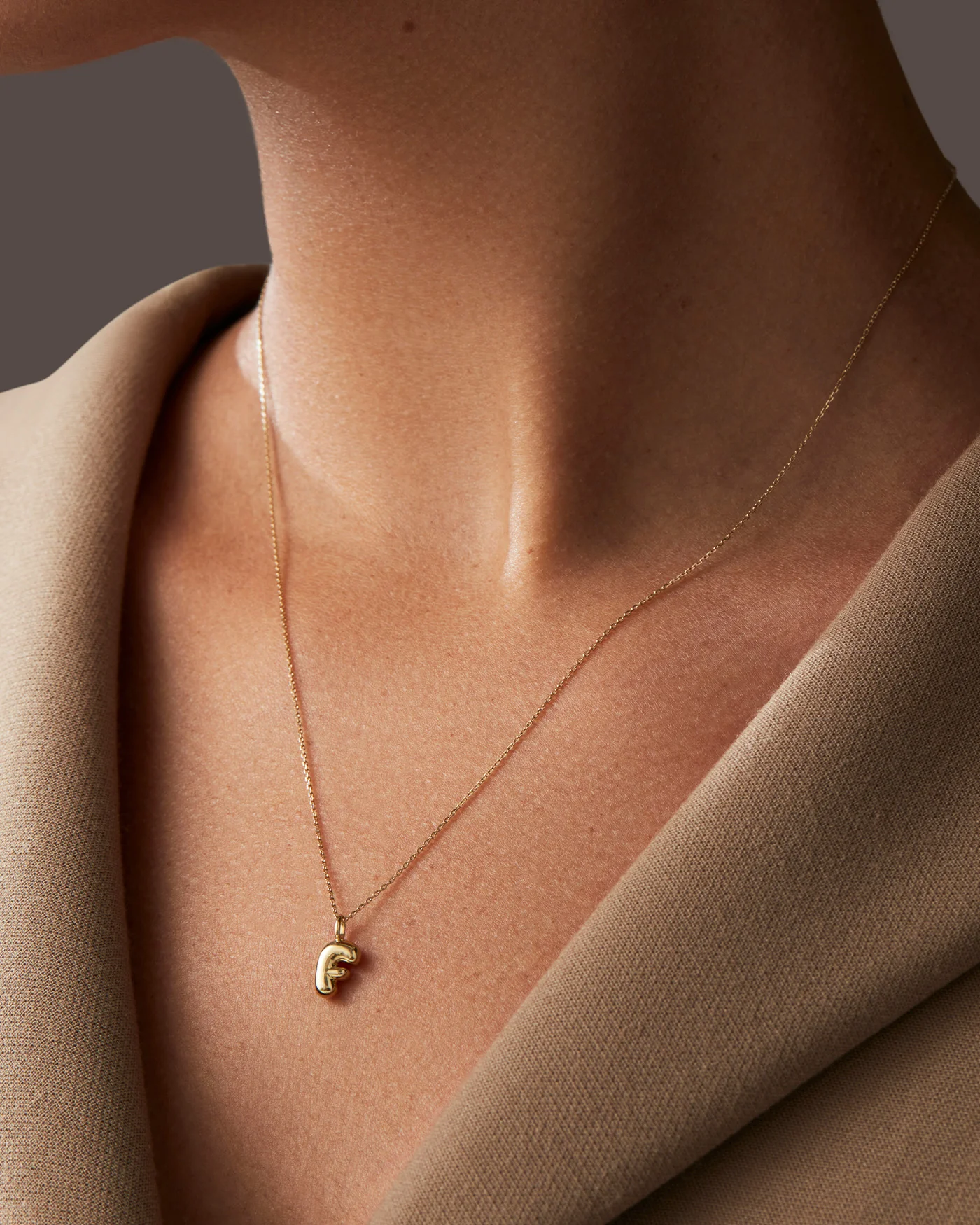 14K Gold Bubble Letter Necklace - F - Image 2