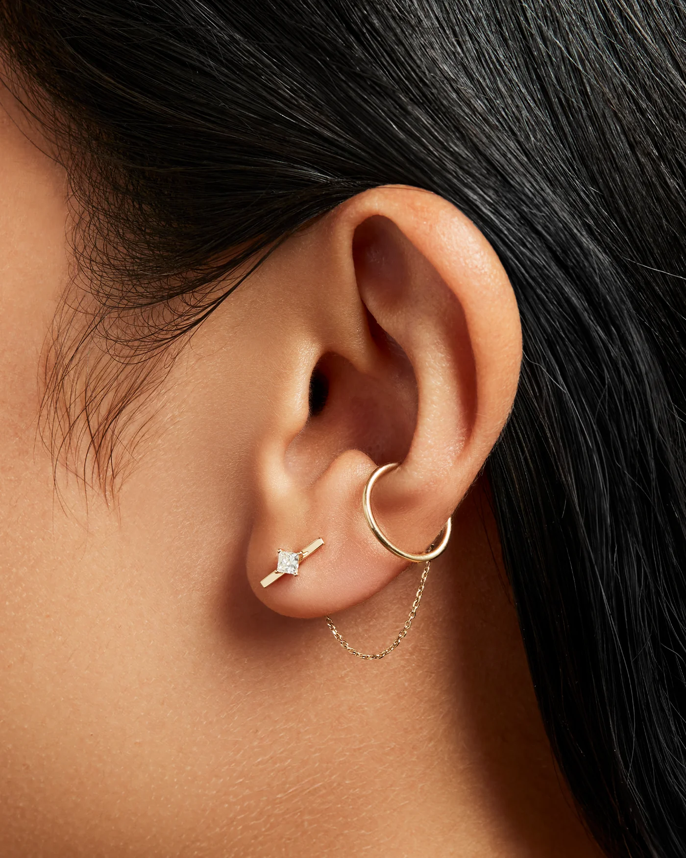 14K Gold Ear Cuff with Chain - Image 3