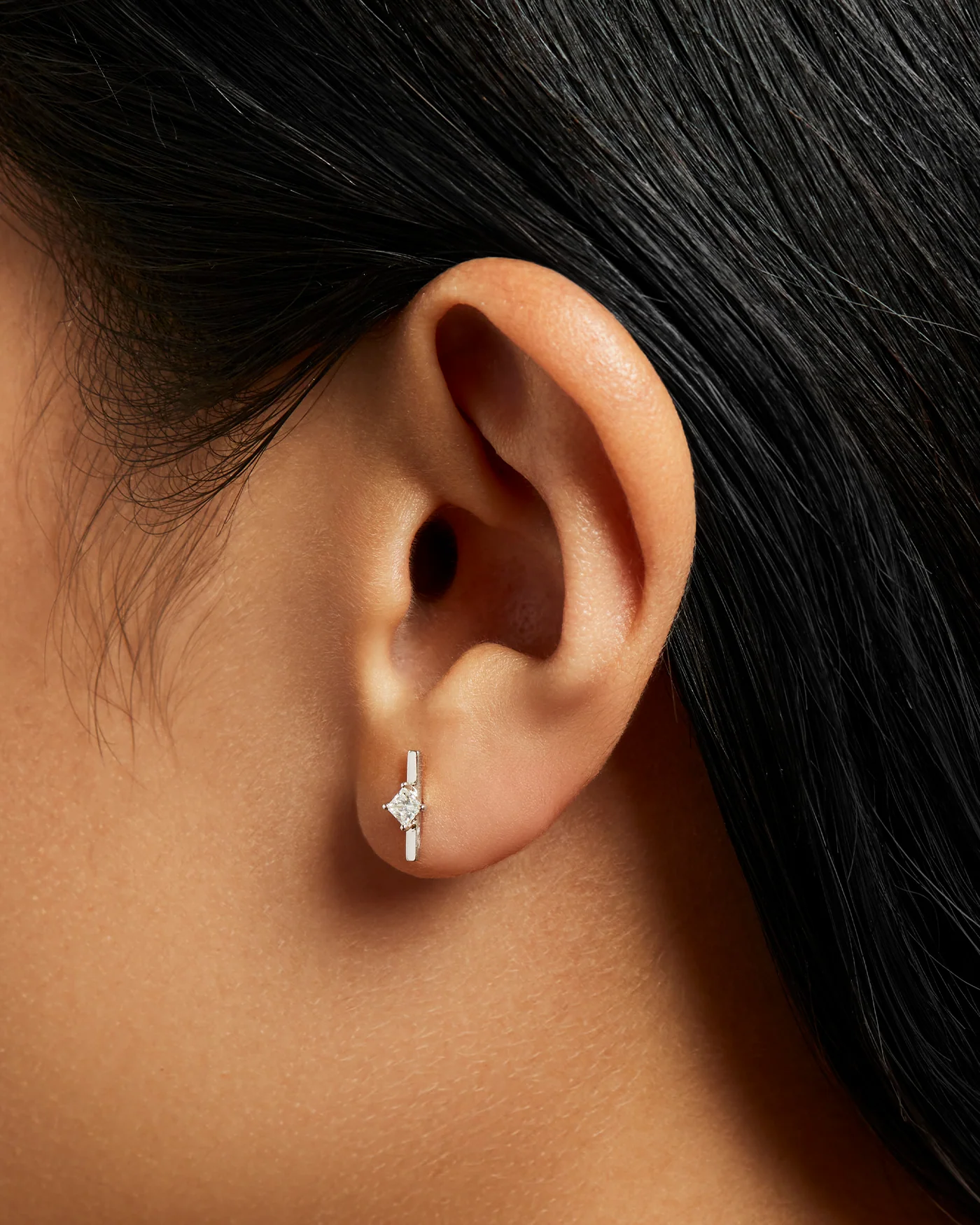14K White Gold Lab Grown Diamond Bar Stud Earrings - Image 4