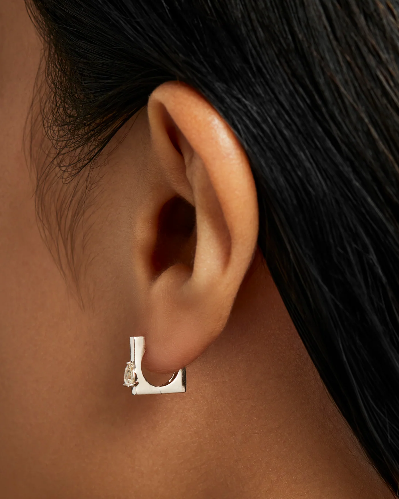 14K White Gold Lab Grown Diamond Huggie Earrings - Image 4