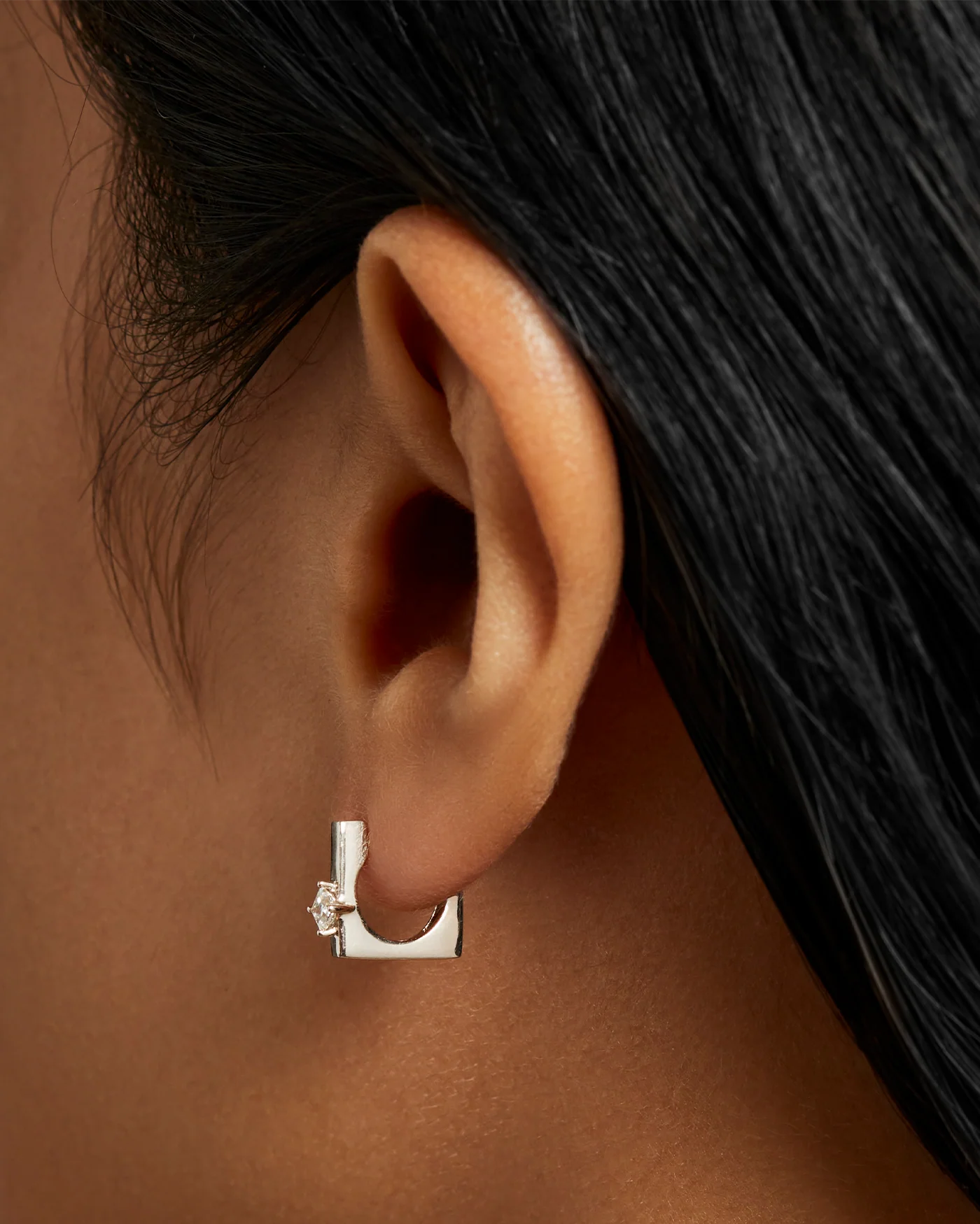 14K White Gold Lab Grown Diamond Huggie Earrings - Image 4